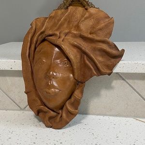 Vintage Leather Face Mask of Girl with Flowing Hair